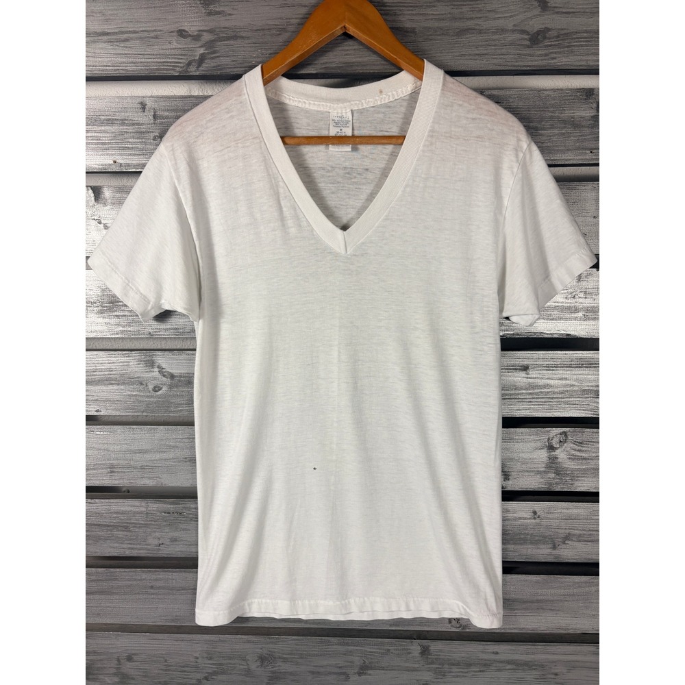 Vintage 90s Towncraft Mens White V-Neck T-Shirt M/Small Paper Thin Single Stitch